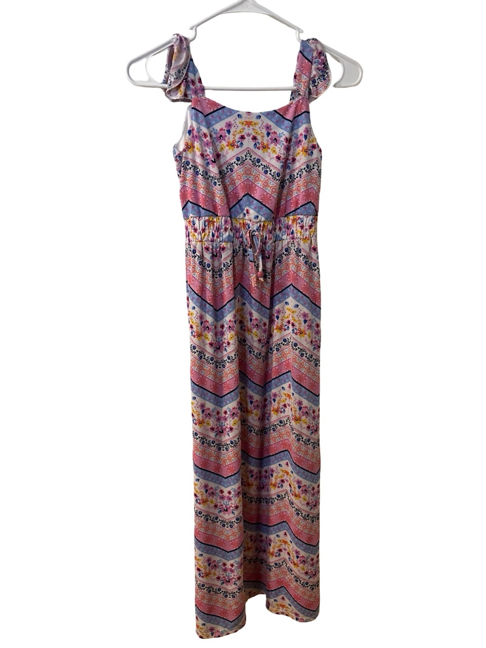 Three Hearts Boho Floral V-Neck Maxi Cottagecore Dress in Pink & Blue Size 8-10